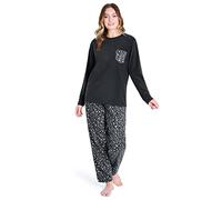 CityComfort Fleece Womens Pyjamas Set Long Sleeve Fluffy Loungewear Adults Teenagers, Winter PJs Warm Nightwear, Gifts for Her (Black/Leopard, M)