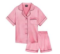 CityComfort Girls Pyjamas for Kids & Teenagers Summer Nightwear Sets Button Down Satin Short PJs Breathable Soft Loungewear Short Sleeved Jammies for Girls (15-16 Years, Dusky Pink)