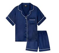 CityComfort Girls Pyjamas for Kids & Teenagers Summer Nightwear Sets Button Down Satin Short PJs Breathable Soft Loungewear Short Sleeved Jammies for Girls (9-10 Years, Navy)