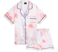 CityComfort Girls Pyjamas for Kids & Teenagers Summer Nightwear Sets Button Down Satin Short PJs Breathable Soft Loungewear Short Sleeved Jammies for Girls (15-16 Years, Multi Tie Dye)