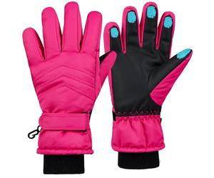 CityComfort Girls Skiing Gloves Fleece Lined Touch Screen Gloves Thermal Waterproof Windproof Snowboarding (Pink, 6-8 Years)