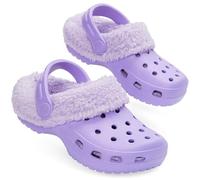 CityComfort Girls Winter Clogs Fleece Lined Removable Shoe Charms, Kids Teens Garden Shoes Slippers Mules Slip On with Strap (10 UK, Purple Without Charms)