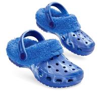 CityComfort Girls Winter Clogs Fleece Lined Removable Shoe Charms, Kids Teens Garden Shoes Slippers Mules Slip On with Strap (13 UK, Tiedye Blue Without Charms)