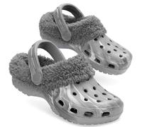 CityComfort Girls Winter Clogs Fleece Lined Removable Shoe Charms, Kids Teens Garden Shoes Slippers Mules Slip On with Strap (10 UK, CamoGrey Without Charms)