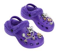 CityComfort Girls Winter Clogs Fleece Lined Removable Shoe Charms, Kids Teens Garden Shoes Slippers Mules Slip On with Strap (1.5 UK, Purple with Charms)