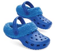 CityComfort Girls Winter Clogs Fleece Lined Removable Shoe Charms, Kids Teens Garden Shoes Slippers Mules Slip On with Strap (11 UK, Blue Without Charms)