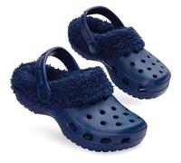 CityComfort Girls Winter Clogs Fleece Lined Removable Shoe Charms, Kids Teens Garden Shoes Slippers Mules Slip On with Strap (13 UK, Navy Without Charms)