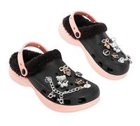 CityComfort Girls Winter Clogs Fleece Lined Removable Shoe Charms, Kids Teens Garden Shoes Slippers Mules Slip On with Strap (13 UK, Black with Charms)