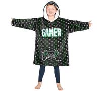 CityComfort Hoodie Blanket for Kids & Teenagers Fleece Wearable Blanket Warm Gamer Football Oversized Hoodie with Sherpa Hood Loungewear Gaming Gifts (Green/Black)
