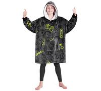 CityComfort Hoodie Blanket for Kids & Teenagers Fleece Wearable Blanket Warm Gamer Football Oversized Hoodie with Sherpa Hood Loungewear Gaming Gifts (Grey Gaming)
