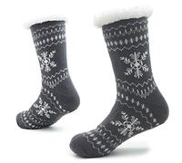 CityComfort Knitted Slipper Socks for Men with Sherpa Wool Layer Bed Slippers for Man Non Slip Norwegian Pattern 8-11