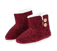 CityComfort Ladies Slippers, Faux Fur Bootie Slippers Women, Slipper Ankle Boots with Rubber Sole, House Slippers Indoor Outdoor (3/4 UK, Red)