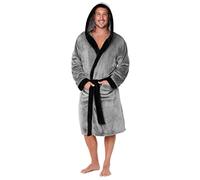 CityComfort Luxury Super Soft Men Dressing Gown Mens Bathrobe, (Black/Grey, XL)