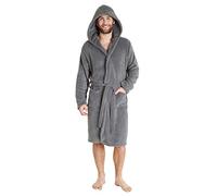 CityComfort Mens Dressing Gown, Shawl Collar or Hooded Bathrobe Super Soft Fleece Cosy Loungewear Adults Teens - Gifts for Him (3XL, Grey Hooded)