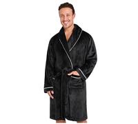 CityComfort Mens Dressing Gown, Shawl Collar or Hooded Bathrobe Super Soft Fleece Cosy Loungewear Adults Teens - Gifts for Him (2XL, Black)