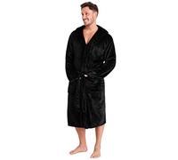 CityComfort Mens Dressing Gown Super Soft Mens Fleece Robe with Hood Gowns Bathrobe Warm and Cozy (XXXL, Black)