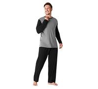 CityComfort Mens Long Pyjamas Set, Adults Teenagers Soft 2 Piece Loungewear Nightwear Cosy PJs - Gifts for Him (Dark Grey/Cream, L)