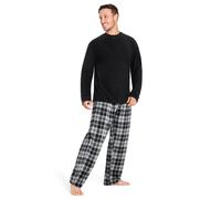CityComfort Mens Pyjamas Set Super Soft Fleece 2 Piece Set Loungewear Nightwear Gifts for Men (Black Checked, 2XL)