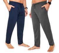CityComfort Mens Pyjama Bottoms - Jersey Lounge Pants with Pockets, Pack of 2 (XL, Navy/Grey, Drawstring Waist)