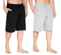 Mens Pyjama Shorts - Comfy Lounge Shorts with Pockets Pack of 2 (XL, Grey/Black)