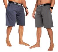 CityComfort Mens Pyjama Shorts - Comfy Lounge Shorts with Pockets Pack of 2 (L, Navy/Charcoal)