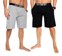 CityComfort Mens Pyjama Shorts - Comfy Lounge Shorts with Pockets Pack of 2 (M, Black/Grey)