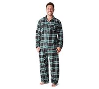 CityComfort Mens Pyjamas Set, Cotton Men's Nightwear, Check Plaid Loungewear, Traditional Flannel PJs Set, Gifts for Men (L, Black/Green)