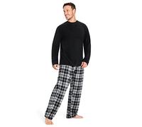 CityComfort Mens Pyjamas Set Super Soft Fleece 2 Piece Set Loungewear Nightwear Gifts for Men (Black Checked, M)