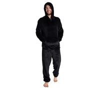 CityComfort Mens Pyjamas Set, Warm Fleece Pyjamas for Men with Fluffy Hoodie (Black, L)