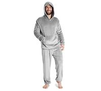 CityComfort Mens Pyjamas Set, Warm Fleece Pyjamas for Men with Fluffy Hoodie (Light Grey, 2XL)