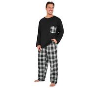 CityComfort Mens Pyjamas Set, Warm Teenagers Loungewear Winter Nightwear Long Sleeve PJs, Birthday Xmas Gifts for Men (Black, L)