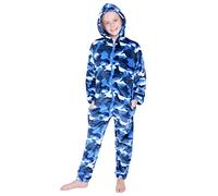 CityComfort Onesies for Boys, Fluffy Fleece Pyjamas for Kids and Teenage Boys Girls, Gaming Onesie, Camo Onesie, Warm Winter Kids PJs 7-14 Years (13-14 Years, Blue Camo)