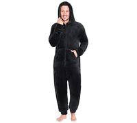 CityComfort Onesies for Men and Teens, Loungewear Fleece Pyjamas Men All in One Jumpsuit Nightwear (Black, L)