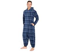 CityComfort Onesies for Men and Teens, Loungewear Fleece Pyjamas Men All in One Jumpsuit Nightwear (Navy Check, 2XL)