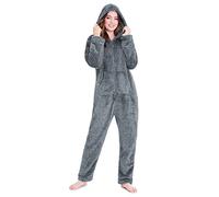CityComfort Onesies for Women Soft Comfy Fleece Pyjamas Nightwear for Women Fluffy Fleece Onesie Lounge Wear Sizes S-XL (Grey, XL)