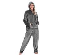 CityComfort Onesies for Women Soft Comfy Fleece Pyjamas Nightwear for Women Fluffy Fleece Onesie Lounge Wear Sizes S-XL (Charcoal, S)