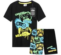 CityComfort PJs for Boys & Teenagers Short Pyjamas Set Loungewear Soft Gamer Nightwear Breathable Summer Sleepwear Gaming Gifts for Boys (11-12 Years, Black/Multi)