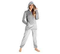 CityComfort Pyjamas Set for Women and Teens Fleece Hooded Long PJs Warm Loungewear Fluffy Nightwear Soft Cosy Sleepwear Gifts for Her (Grey, L)