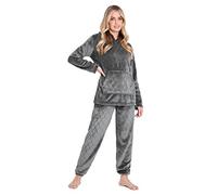 CityComfort Pyjamas Set for Women and Teens Fleece Hooded Long PJs Warm Loungewear Fluffy Nightwear Soft Cosy Sleepwear Gifts for Her (Charcoal, S)