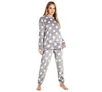 CityComfort Pyjamas Set for Women and Teens Fleece Hooded Long PJs Warm Loungewear Fluffy Nightwear Soft Cosy Sleepwear Gifts for Her (Grey Star, M)