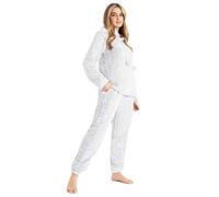 CityComfort Pyjamas Set for Women and Teens Fleece Hooded Long PJs Warm Loungewear Fluffy Nightwear Soft Cosy Sleepwear Gifts for Her (Two Tone Grey, M)