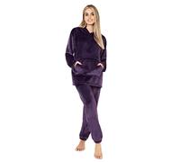 CityComfort Pyjamas Set for Women and Teens Fleece Hooded Long PJs Warm Loungewear Fluffy Nightwear Soft Cosy Sleepwear Gifts for Her (Purple, M)