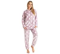 CityComfort Pyjamas Set for Women and Teens Fleece Hooded Long PJs Warm Loungewear Fluffy Nightwear Soft Cosy Sleepwear Gifts for Her (Pink Star, L)