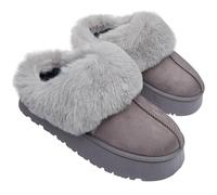 CityComfort Sherpa Lined Slippers for Women Teenagers, Fluffy Slip-On House Shoes with Non Slip Sole - Gifts for Her (Grey, 5 UK)