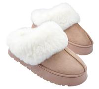 CityComfort Sherpa Lined Slippers for Women Teenagers, Fluffy Slip-On House Shoes with Non Slip Sole - Gifts for Her (Beige, 3 UK)