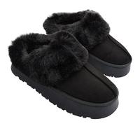 CityComfort Sherpa Lined Slippers for Women Teenagers, Fluffy Slip-On House Shoes with Non Slip Sole - Gifts for Her (Black, 2 UK)