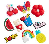 CityComfort Shoe Charms for Clogs Pack of 10 Cute Rubber Fun Fashionable Shoe Decorations Selection Gifts for Girls (Red)