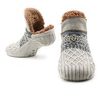 CityComfort Slipper Fluffy Socks for Women Men Heat Holding Sock Knitted Socks Wool Sherpa Fuzzy Bed Slippers One Size Non Slip (LGrey)