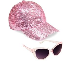 CityComfort Sunglasses Baseball Cap Girls Accessories Set Summer Lightweight Sun Hat UV Kids Sunglasses Beach Holiday (Pink)