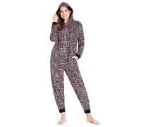 CityComfort Onesies for Women Soft Comfy Fleece Pyjamas Nightwear for Women Fluffy Fleece Onesie Lounge Wear Sizes S-XL (Pink Leopard, M)